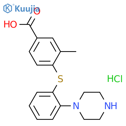 3-Methyl-4-((2-(piperazin-1-yl)phenyl)thio)benzoic acid, hydrochloride (1:2) structure