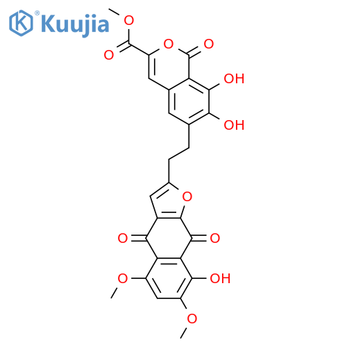 1H-2-Benzopyran-3-carboxylicacid,6-[2-(4,9-dihydro-8-hydroxy-5,7-dimethoxy-4,9-dioxonaphtho[2,3-b]furan-2-yl)ethyl]-7,8-dihydroxy-1-oxo-,methyl ester structure