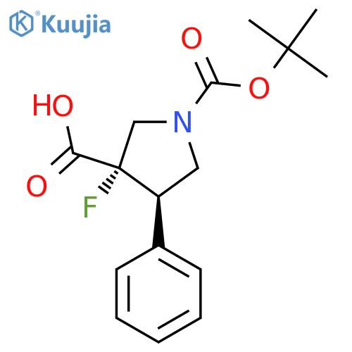 rac-(3R,4S)-1-[(tert-butoxy)carbonyl]-3-fluoro-4-phenylpyrrolidine-3-carboxylic acid structure