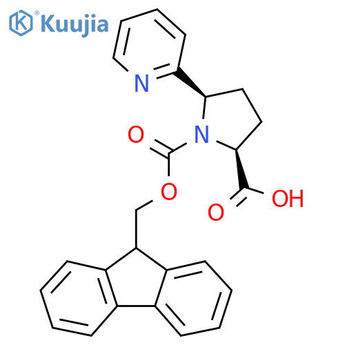 (2S,5R)-1-{(9H-fluoren-9-yl)methoxycarbonyl}-5-(pyridin-2-yl)pyrrolidine-2-carboxylic acid structure