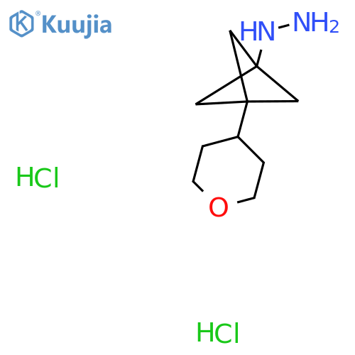 3-(oxan-4-yl)bicyclo1.1.1pentan-1-ylhydrazine dihydrochloride structure