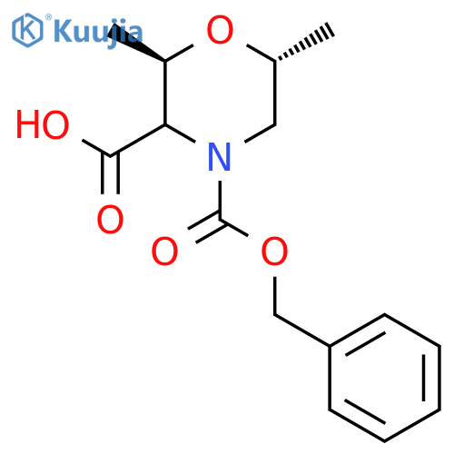 rac-(2R,6R)-4-(benzyloxy)carbonyl-2,6-dimethylmorpholine-3-carboxylic acid structure