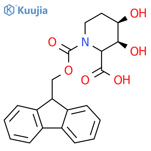 rac-(3R,4S)-1-{(9H-fluoren-9-yl)methoxycarbonyl}-3,4-dihydroxypiperidine-2-carboxylic acid structure