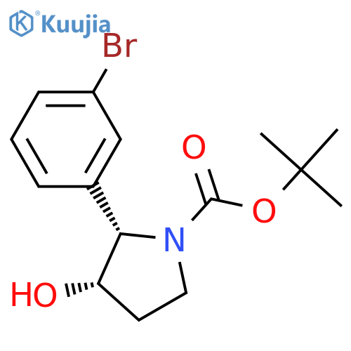 rac-tert-butyl (2R,3R)-2-(3-bromophenyl)-3-hydroxypyrrolidine-1-carboxylate, cis structure