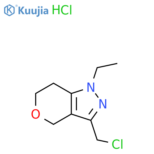 3-(chloromethyl)-1-ethyl-1H,4H,6H,7H-pyrano[4,3-c]pyrazole hydrochloride structure