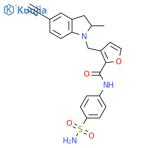 3-[(5-ethynyl-2-methyl-2,3-dihydro-1H-indol-1-yl)methyl]-N-(4-sulfamoylphenyl)furan-2-carboxamide structure