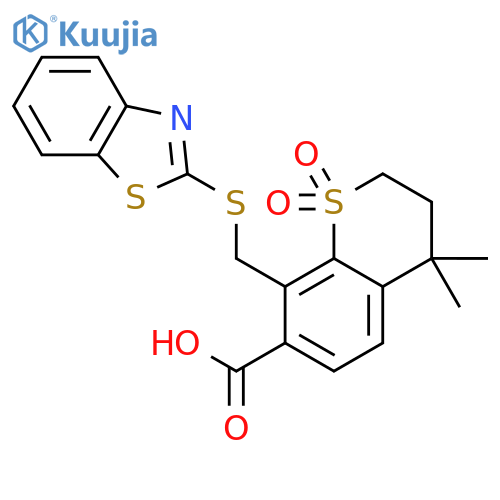 8-((Benzo[d]thiazol-2-ylthio)methyl)-4,4-dimethylthiochroman-7-carboxylic acid 1,1-dioxide structure