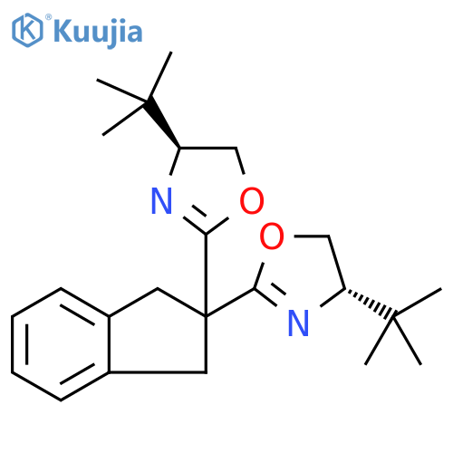 (4S,4'S)-2,2'-(2,3-Dihydro-1H-indene-2,2-diyl)bis(4-(tert-butyl)-4,5-dihydrooxazole) structure