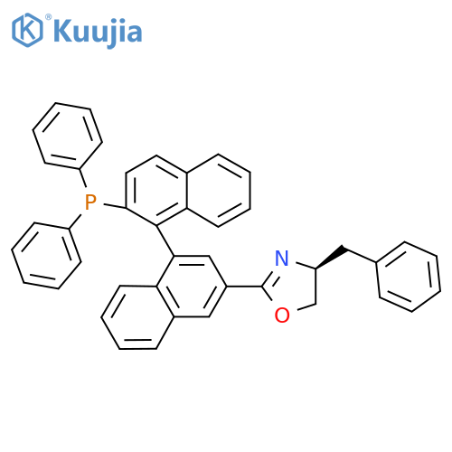 (S)-4-Benzyl-2-((R)-2'-(diphenylphosphanyl)-[1,1'-binaphthalen]-3-yl)-4,5-dihydrooxazole structure