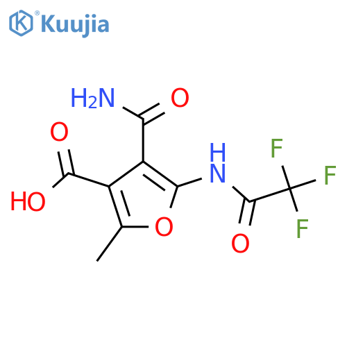 4-Carbamoyl-2-methyl-5-(2,2,2-trifluoroacetamido)furan-3-carboxylic acid structure