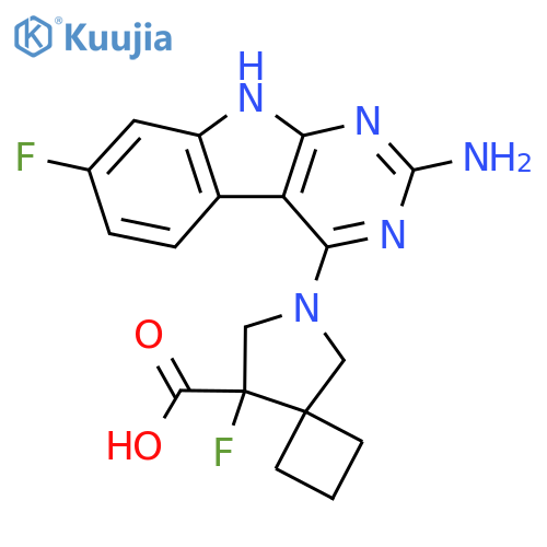6-{2-amino-7-fluoro-9H-pyrimido[4,5-b]indol-4-yl}-8-fluoro-6-azaspiro[3.4]octane-8-carboxylic acid structure
