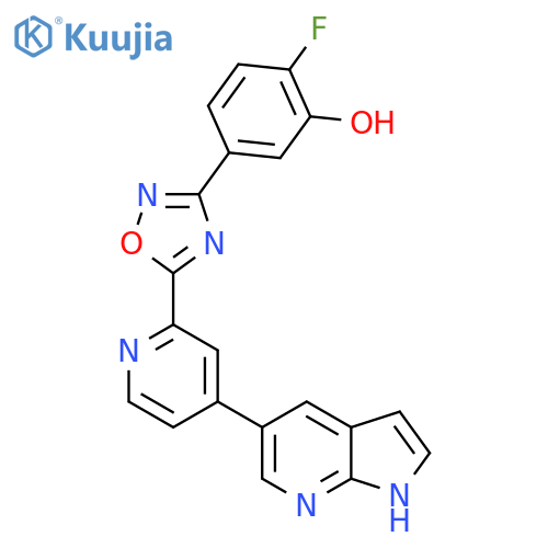 2-fluoro-5-[5-(4-{1H-pyrrolo[2,3-b]pyridin-5-yl}pyridin-2-yl)-1,2,4-oxadiazol-3-yl]phenol structure