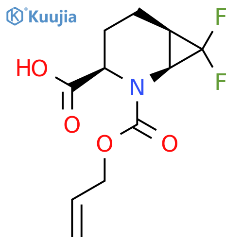 (1S,3R,6R)-7,7-difluoro-2-[(prop-2-en-1-yloxy)carbonyl]-2-azabicyclo[4.1.0]heptane-3-carboxylic acid structure