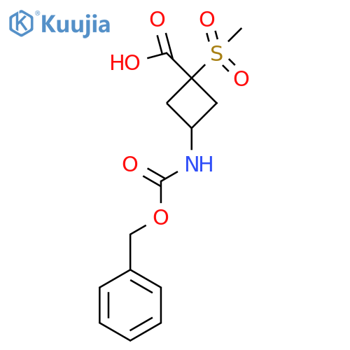 3-{[(Benzyloxy)carbonyl]amino}-1-methanesulfonylcyclobutane-1-carboxylic acid structure