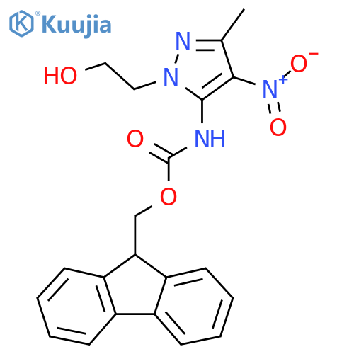 (9H-fluoren-9-yl)methyl N-[1-(2-hydroxyethyl)-3-methyl-4-nitro-1H-pyrazol-5-yl]carbamate structure