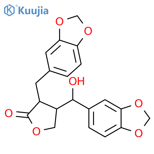 2(3H)-Furanone,4-[(S)-1,3-benzodioxol-5-ylhydroxymethyl]-3-(1,3-benzodioxol-5-ylmethyl)dihydro-,(3R,4R)- structure