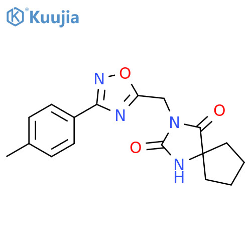 3-{[3-(4-methylphenyl)-1,2,4-oxadiazol-5-yl]methyl}-1,3-diazaspiro[4.4]nonane-2,4-dione structure