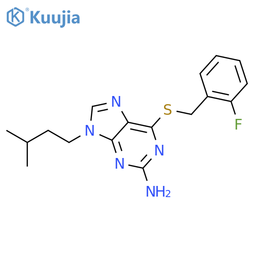 9H-Purin-2-amine,6-[[(2-fluorophenyl)methyl]thio]-9-(3-methylbutyl)- structure