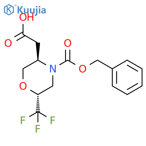 (3R,6R)-4-[(Phenylmethoxy)carbonyl]-6-(trifluoromethyl)-3-morpholineacetic acid structure