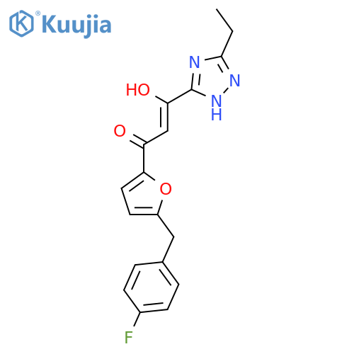 2-Propen-1-one,3-(3-ethyl-1H-1,2,4-triazol-5-yl)-1-[5-[(4-fluorophenyl)methyl]-2-furanyl]-3-hydroxy- structure