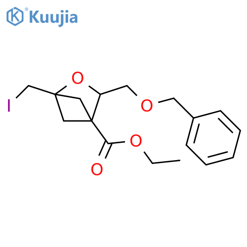 Ethyl 1-(iodomethyl)-3-[(phenylmethoxy)methyl]-2-oxabicyclo[2.1.1]hexane-4-carboxylate structure
