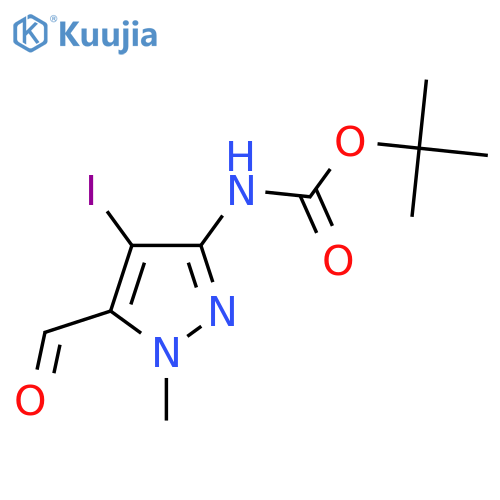 tert-butyl N-(5-formyl-4-iodo-1-methyl-1H-pyrazol-3-yl)carbamate structure