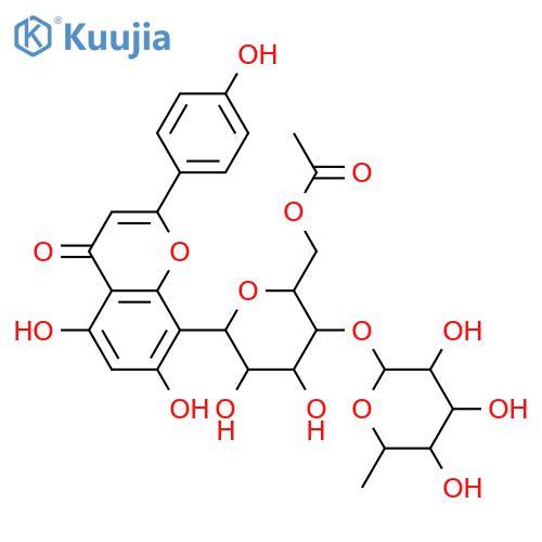 4H-1-Benzopyran-4-one, 8-[6-O-acetyl-4-O-(6-deoxy-α-L-mannopyranosyl)-β-D-glucopyranosyl]-5,7-dihydroxy-2-(4-hydroxyphenyl)- structure