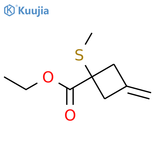 Ethyl 3-methylidene-1-(methylsulfanyl)cyclobutane-1-carboxylate structure