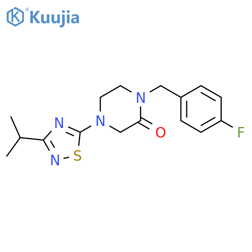 1-[(4-fluorophenyl)methyl]-4-[3-(propan-2-yl)-1,2,4-thiadiazol-5-yl]piperazin-2-one structure