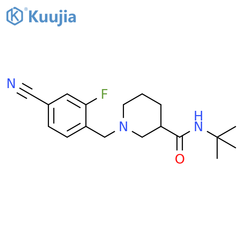 N-tert-butyl-1-[(4-cyano-2-fluorophenyl)methyl]piperidine-3-carboxamide structure