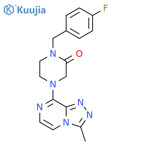1-[(4-fluorophenyl)methyl]-4-{3-methyl-[1,2,4]triazolo[4,3-a]pyrazin-8-yl}piperazin-2-one structure