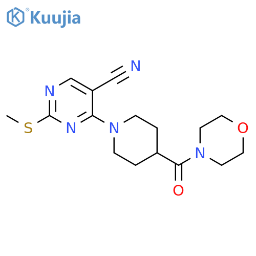 2-(methylsulfanyl)-4-[4-(morpholine-4-carbonyl)piperidin-1-yl]pyrimidine-5-carbonitrile structure