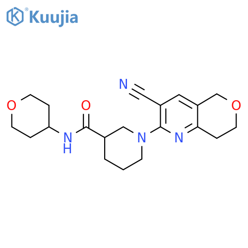 1-{3-cyano-5H,7H,8H-pyrano[4,3-b]pyridin-2-yl}-N-(oxan-4-yl)piperidine-3-carboxamide structure