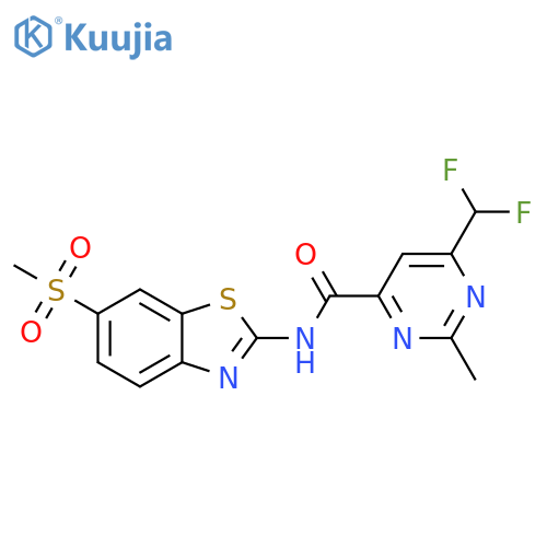 6-(difluoromethyl)-N-(6-methanesulfonyl-1,3-benzothiazol-2-yl)-2-methylpyrimidine-4-carboxamide structure