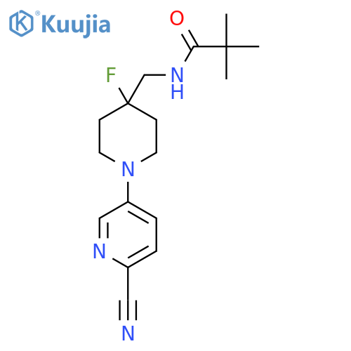 N-{[1-(6-cyanopyridin-3-yl)-4-fluoropiperidin-4-yl]methyl}-2,2-dimethylpropanamide structure