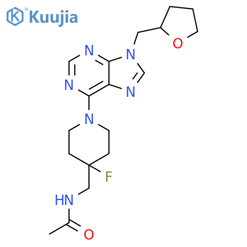 N-[(4-fluoro-1-{9-[(oxolan-2-yl)methyl]-9H-purin-6-yl}piperidin-4-yl)methyl]acetamide structure