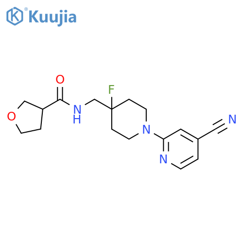 N-{[1-(4-cyanopyridin-2-yl)-4-fluoropiperidin-4-yl]methyl}oxolane-3-carboxamide structure