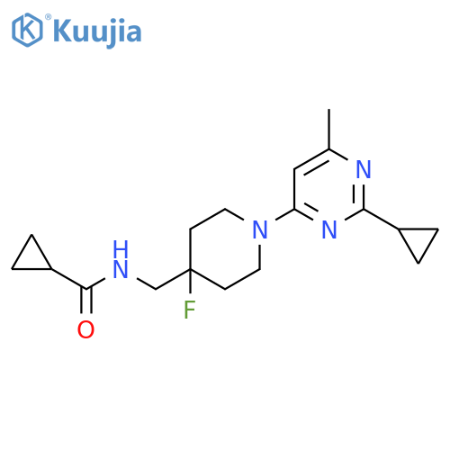 N-{[1-(2-cyclopropyl-6-methylpyrimidin-4-yl)-4-fluoropiperidin-4-yl]methyl}cyclopropanecarboxamide structure
