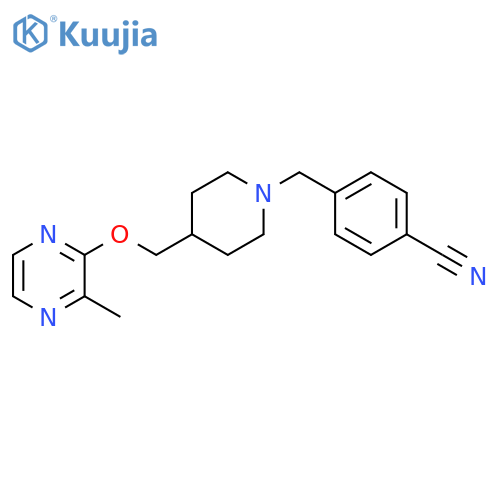 4-[(4-{[(3-methylpyrazin-2-yl)oxy]methyl}piperidin-1-yl)methyl]benzonitrile structure