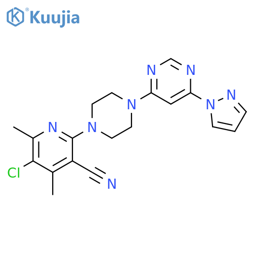 5-chloro-4,6-dimethyl-2-{4-[6-(1H-pyrazol-1-yl)pyrimidin-4-yl]piperazin-1-yl}pyridine-3-carbonitrile structure
