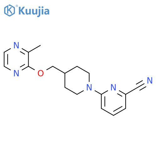 6-(4-{[(3-methylpyrazin-2-yl)oxy]methyl}piperidin-1-yl)pyridine-2-carbonitrile structure