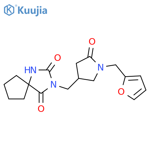 3-({1-[(furan-2-yl)methyl]-5-oxopyrrolidin-3-yl}methyl)-1,3-diazaspiro[4.4]nonane-2,4-dione structure