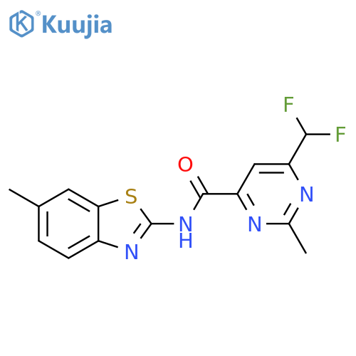 6-(difluoromethyl)-2-methyl-N-(6-methyl-1,3-benzothiazol-2-yl)pyrimidine-4-carboxamide structure