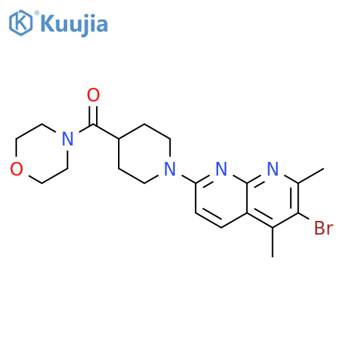 3-bromo-2,4-dimethyl-7-[4-(morpholine-4-carbonyl)piperidin-1-yl]-1,8-naphthyridine structure