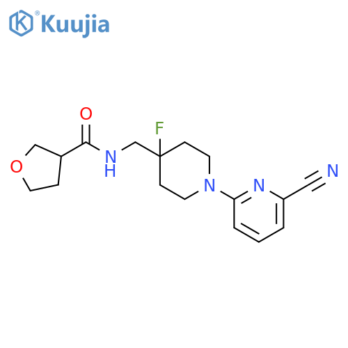 N-{[1-(6-cyanopyridin-2-yl)-4-fluoropiperidin-4-yl]methyl}oxolane-3-carboxamide structure