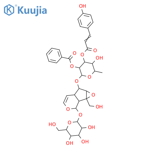 Catalpol; 6-O-[4-Hydroxy-E-cinnamoyl-(→3)-2-O-benzoyl-α-L-rhamnopyranoside] structure
