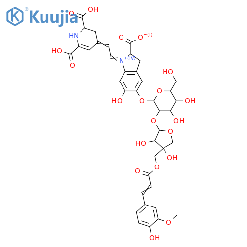 2,6-Pyridinedicarboxylic acid, 4-[2-[(2S)-2-carboxy-2,3-dihydro-6-hydroxy-5-[[2-O-[5-O-[(2E)-3-(4-hydroxy-3-methoxyphenyl)-1-oxo-2-propen-1-yl]-D-apio-β-D-furanosyl]-β-D-glucopyranosyl]oxy]-1H-indol-1-yl]ethenyl]-2,3-dihydro-, (2S)- structure