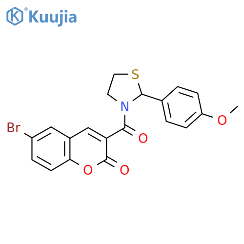 6-bromo-3-2-(4-methoxyphenyl)-1,3-thiazolidine-3-carbonyl-2H-chromen-2-one structure