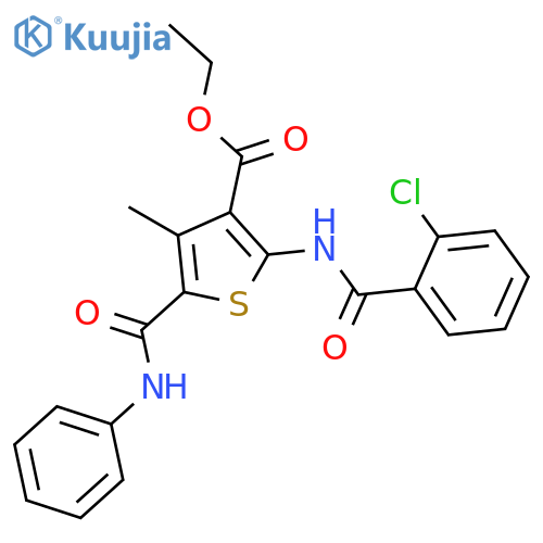 <br>ethyl 2-{[(2-chlorophenyl)carbonyl]amino}-4-methyl-5-(phenylcarbamoyl)thiop hene-3-carboxylate structure