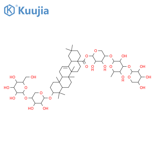 Olean-12-en-28-oicacid, 3-[(4-O-b-D-glucopyranosyl-a-L-arabinopyranosyl)oxy]-, O-b-D-xylopyranosyl-(1&reg;3)-O-6-deoxy-a-L-mannopyranosyl-(1&reg;4)-b-D-xylopyranosyl ester, (3b)- (9CI) structure